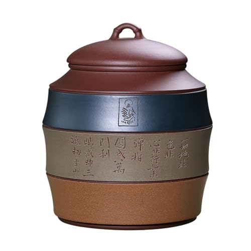 Ceramic Food Jar Purple Clay Canister Chinese Style Sealed Lid Tea Canister Original Mine Purple Clay Pure Handmade Powder Paste Tea Canister Pantry Storage Containers(Small)