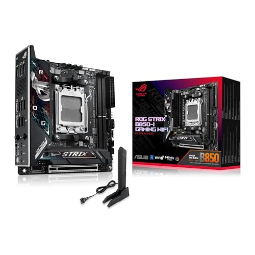 ASUS ROG Strix B850-I Gaming WiFi AMD AM5 B850 Mini-ITX mITX Motherboard 10+2+1 Stages, DDR5, 2.5G LAN, WiFi 7, 2X M.2, PCIe® 5.0 x16, USB 20Gbps Type-C®, AI Overclocking, AI Networking II, Aura Sync