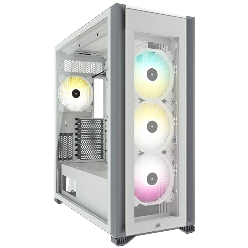 CORSAIR iCUE 7000X RGB Full-Tower ATX PC Case – Three Tempered Glass Panels – Spacious Interior – Easy Cable Management – 4x CORSAIR SP140 RGB ELITE Fans Included – White