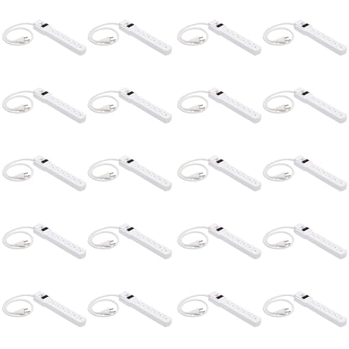 Amazon Basics Surge Protector Power Strip, 6-Outlet with 200J Protection, 2ft Extension Cord, Rectangle, White (20 Pack)