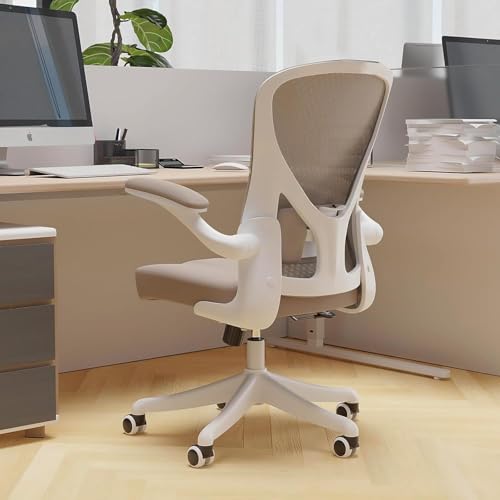 SICHY AGE Ergonomic Office Chair with Adjustable Lumbar Support & Flip-Up Armrests - High Back Computer Desk Chair with Thickened Seat Cushion, Rolling Wheels for Home/Office Study Work - Khaki