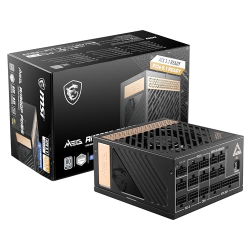 MSI MEG Ai1300P PCIE 5.1 & ATX 3.1 Gaming Power Supply - Full Modular - 80 Plus Platinum Certified 1300W - 100% Japanese 105°C Capacitors - Compact Size - ATX PSU - 10 Year Warranty