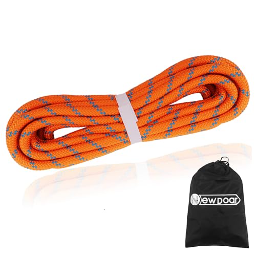 NewDoar CE & UIAA Certificated 14KN 8mm(5/16in) Static Climbing Rope High Strength Accessory Cord Double Braid Safety Rope for Outdoor Survival, Hiking, Mountaineering (Orange 8mm,165ft)