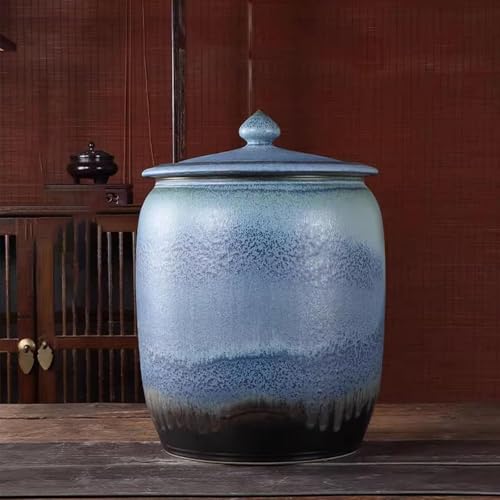 Ceramic Food Storage Containers, Rice Cylinder Dispenser With Lid, Kitchen & Pantry Organization For Rice(25kg)