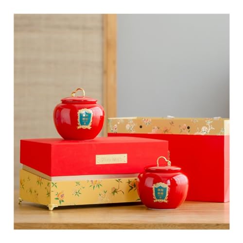 LINKIO Ceramic Food Jar Bulk Tea Storage Jar Ceramic Sealed Jar Kitchen Container Jar Set Chinese Retro Tea Set Double Jar Gift Box Set Pantry Storage Containers(B)