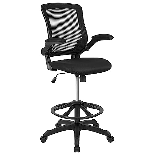 Flash Furniture Kale Mid-Back Swivel Office Chair with Adjustable Foot Ring, Lumbar Support, and Seat Height, Ergonomic Mesh Executive Chair, Black