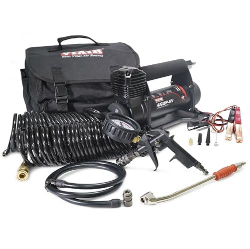 VIAIR 450P-RV EF Enhanced Flow - 45157 12V Tire Inflator Portable Air Compressor with RV Inflation Gun, 90 Degree Chuck | 100% Duty Cycle @ 100 PSI, Max Pressure 150 PSI (SAE, Alligator Clips)