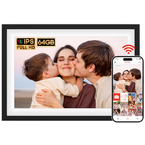 64GB FRAMEO 10.1 Inch Smart WiFi Digital Picture Frame, 1280x800 HD IPS Touch Screen, Wall Mountable, Auto-Rotate Portrait and Landscape, Share Photos/Videos and Send Best Wishes via Free App