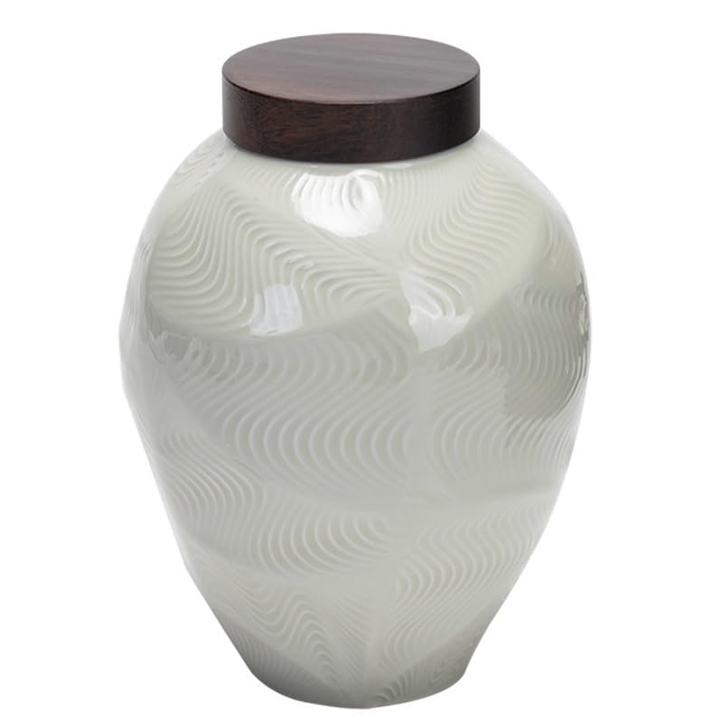 LINKIO Ceramic Food Jar Household Bulk Tea Storage Jar Ceramic Large Irregular Three-Dimensional Relief Sealed Jar Kitchen Food Storage Jar Pantry Storage Containers(Large)