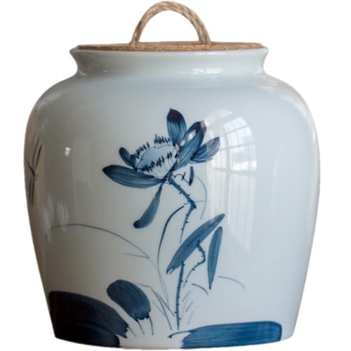 LINKIO Ceramic Food Jar Creative Hand-Painted Blue and White Porcelain Bulk Tea Storage Jar Large Kitchen Storage Jar Tea Set Single Jar Pantry Storage Containers