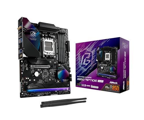 ASRock AMD B850 Phantom Gaming Riptide WiFi 7 Socket AM5 Ryzen 9000/8000/7000 Series DDR5 8000+ (OC) MHz 256GB ATX Motherboard M.2 SATA3 6.0 Gb/s PCIe 5.0