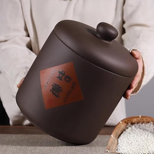 Wpplk Clay Rice Jar (5kg/11lb Capacity) Unglazed Brown with Sealed Lid, Wide Mouth Food Storage Container, Diamond Shape Accent, Kitchen Pantry Organization, Housewarming Gift