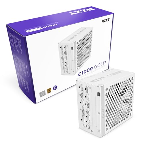 NZXT C1000 Gold ATX 3.1 - Fully Modular Low-Noise PC Gaming Power Supply - 1000 Watts - 80 Plus Gold - 12V-2x6 Connector - Zero Fan Mode - 100% Japanese Capacitors - White