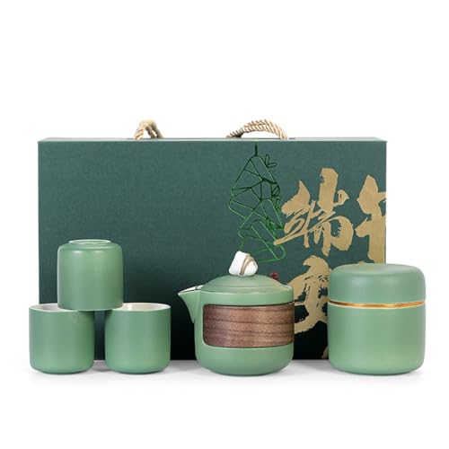 LINKIO Ceramic Food Jar Green Ceramic Bulk Tea Storage Container Jar Household Airtight Jar Chinese Tea Set Travel Tea Set Gift Box Set Pantry Storage Containers