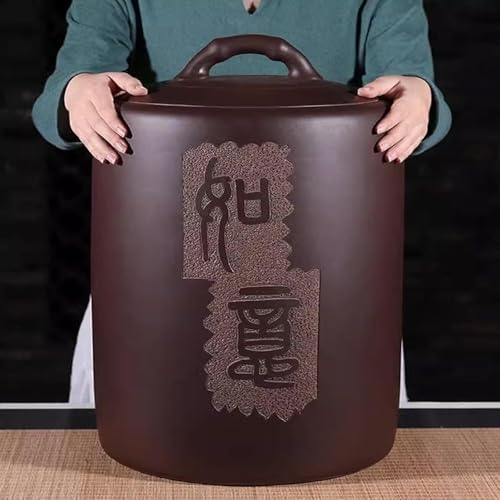 Wpplk Ceramic Food Storage Jar with Handle Lid, 22lb/10kg Dark Brown Canister, Tall Container for Rice Tea Dry Goods, Kitchen Pantry Organizer, Housewarming Gift