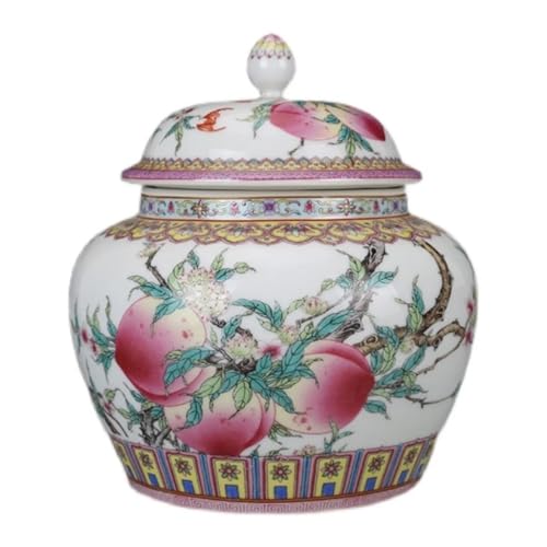 LINKIO Ceramic Food Jar Bulk Tea Storage Tank Chinese Longevity Peach Pattern Teapot Storage Tank Large Capacity Home Decoration Ornaments Pantry Storage Containers