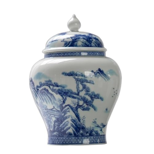 LINKIO Ceramic Food Jar Blue and White Porcelain Bulk Tea Storage Jar Retro Ceramic Sealed Jar Household Snack Jar Candy Jar Tea Single Jar Pantry Storage Containers(B)