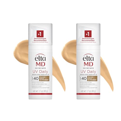 EltaMD UV Daily Tinted SPF 40 Face Sunscreen Moisturizer with Zinc Oxide, Tinted Daily Face Moisturizer with SPF, Sunscreen for Dry Skin,1.7 oz Pump (Pack of 2)