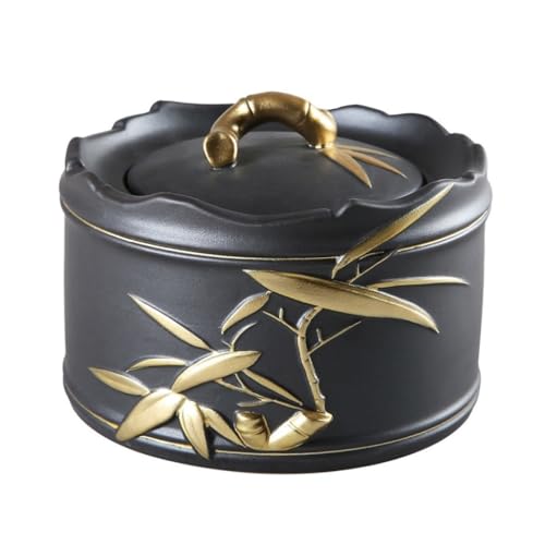 LINKIO Ceramic Food Jar Bulk Tea Storage Jar Ceramic Sealed Jar Hand-Painted Gold and Silver Tea Storage Jar Tea Storage Jar Tea Box Pantry Storage Containers(A,Large)