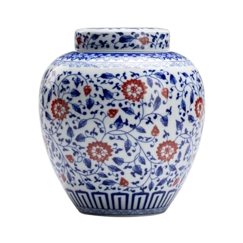 LINKIO Ceramic Food Jar Ceramic Tea Can Double-Layer Sealed Can Antique Blue and White Landscape Tea Can Ceramic Sealed Can Storage Tea Can Pantry Storage Containers(Large)