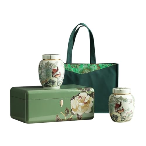 LINKIO Ceramic Food Jar Loose Tea Storage Container Jar Ceramic Sealed Jar Empty Jar Retro Teaware Single Jar/Double Jar Gift Box Set Pantry Storage Containers(B,Double can)