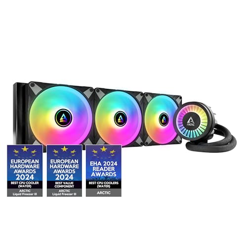 ARCTIC Liquid Freezer III 420 A-RGB - CPU AIO Water Cooler, Water Cooling PC, Intel & AMD, Efficient PWM-Controlled Pump, Fan: 200–1900 RPM, LGA1851 and LGA1700 Contact Frame - Black
