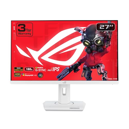 ASUS ROG Strix 27” 1440P USB-C HDR Gaming Monitor (XG27ACG-W) - White, QHD, 180Hz, 1ms, Fast IPS, DCI-P3 95%, Extreme Low Motion Blur Sync, G-Sync Compatible, Tripod Socket, AI Gaming, 3yr Warranty