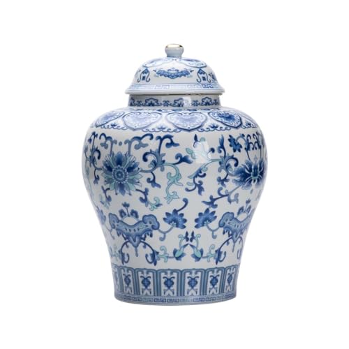 LINKIO Ceramic Food Jar Chinese Blue and White General Jar Ceramic Loose Tea Storage Container Jar Kitchen Food Sealed Jar Wake-up Tea Jar Pantry Storage Containers(Large)