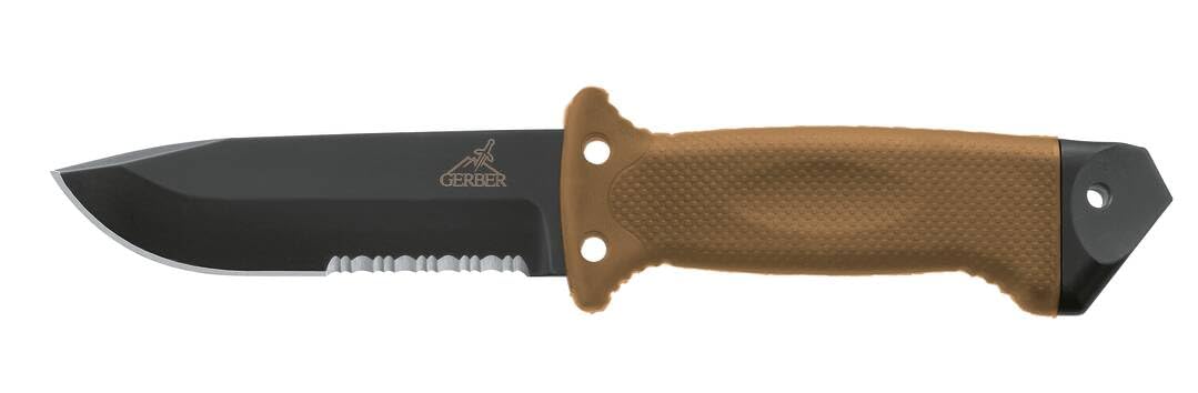 Gerber Gear LMF II Infantry Survival Knife, Military Grade Tactical Fixed Blade with Serrated Edge, Shock Absorbing Handle, Molle Sheath and Sharpener, Coyote Brown