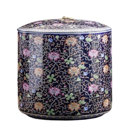 LINKIO Ceramic Food Jar Ceramic Bulk Tea Storage Jar Blue and White Porcelain Tea Cake Jar Large Storage Tea Jar Enamel Tea Cake Storage Box Pantry Storage Containers(C)