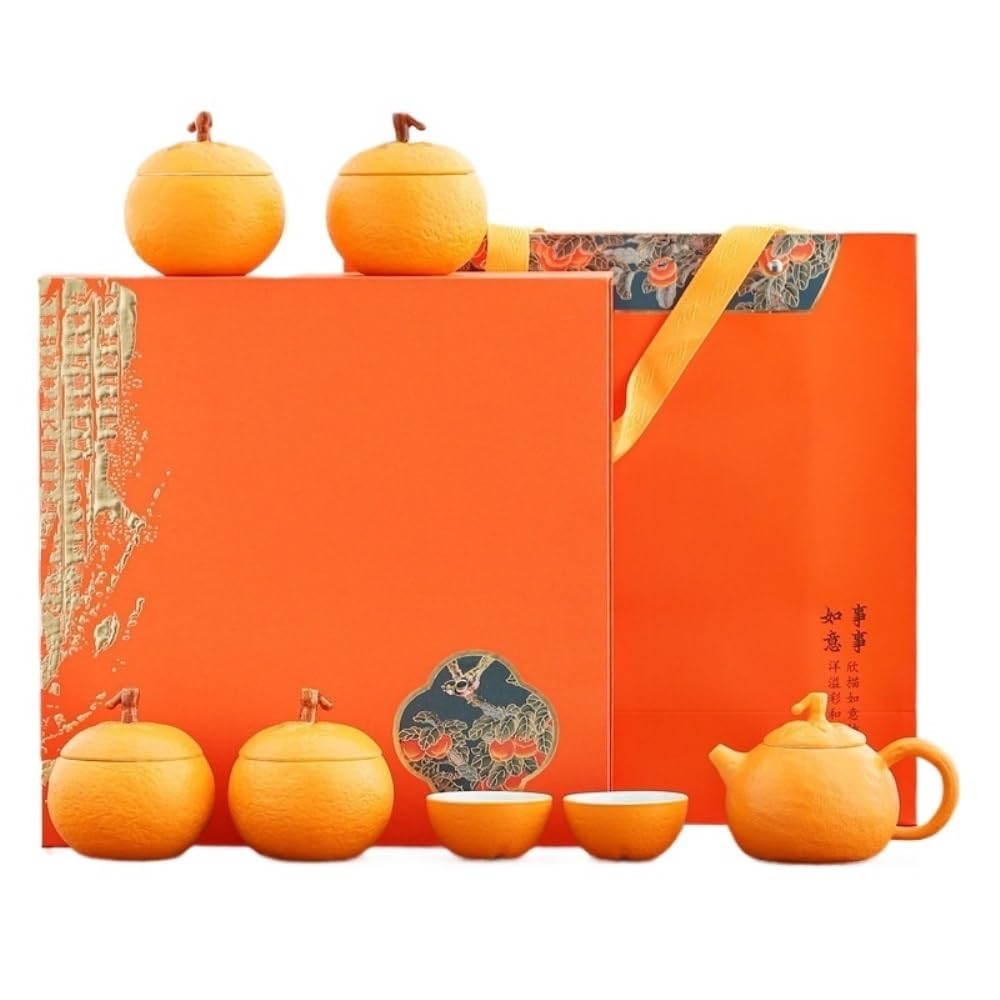 LINKIO Ceramic Food Jar Creative Orange Tea Storage Jar Home Kitchen Loose Tea Storage Container Teapot Teacup Tea Can Stew Pot Tea Set Pantry Storage Containers