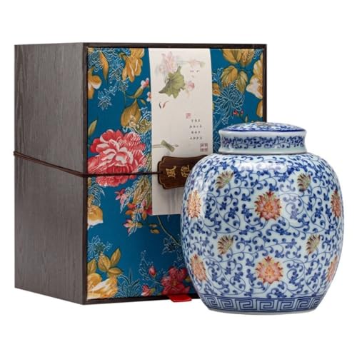 LINKIO Ceramic Food Jar Ceramic Loose Tea Storage Container Large Tea Packaging Gift Box Household Nut Coffee Cereal Sealed Can Tea Can Pantry Storage Containers(D)