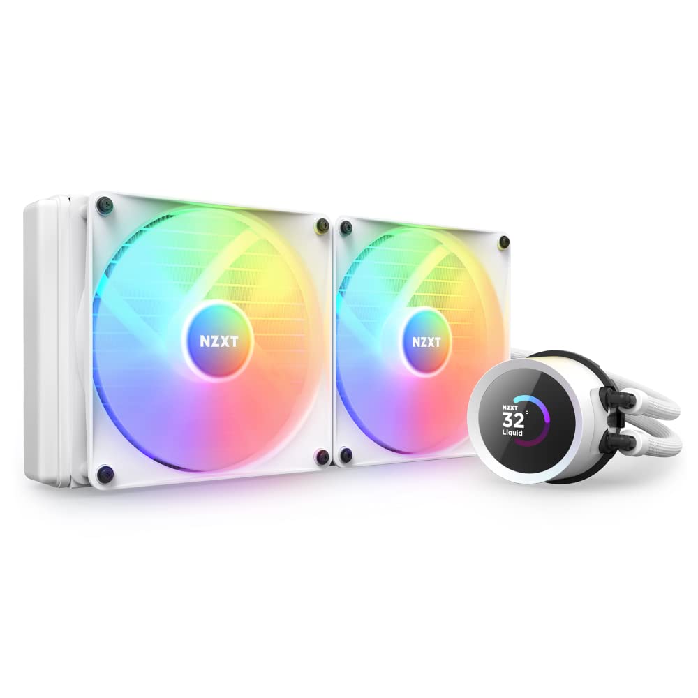 NZXT Kraken 280 RGB - RL-KR280-W1 - 280mm AIO CPU Liquid Cooler - Customizable 1.54" Square LCD Display for Images, Performance Metrics - High-Performance Pump - 2 x F140 RGB Core Fans - White