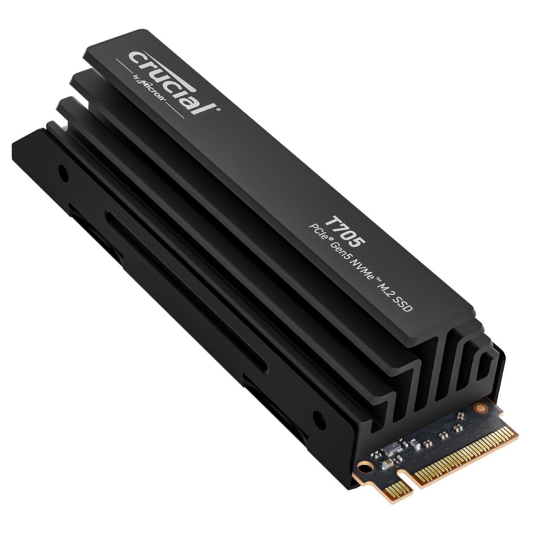 Crucial T705 1TB PCIe Gen5 NVMe M.2 SSD with Heatsink - Up to 13,600 MB/s - Game Ready - Internal Solid State Drive (PC) - +1mo Adobe CC - CT1000T705SSD5