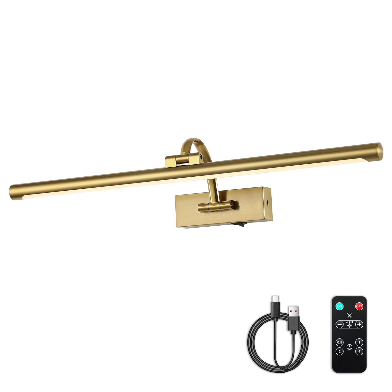 DESOOP Wireless Picture Lights with Remote and Timer Rechargeable Brass Gallery Lighting Battery Operated Art Lights Over Frame Portrait 5W 24'' Inch Warm White