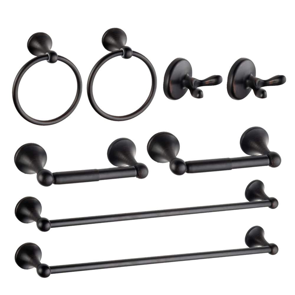 8 Piece Bathroom Accessory Set(Adjustable Towel Bar, Towel Ring, Toilet Paper Holder,Towel Robe Hook), Wall Mounted Bathroom Hardware Accessories Set,Oil Rubbed Bronze
