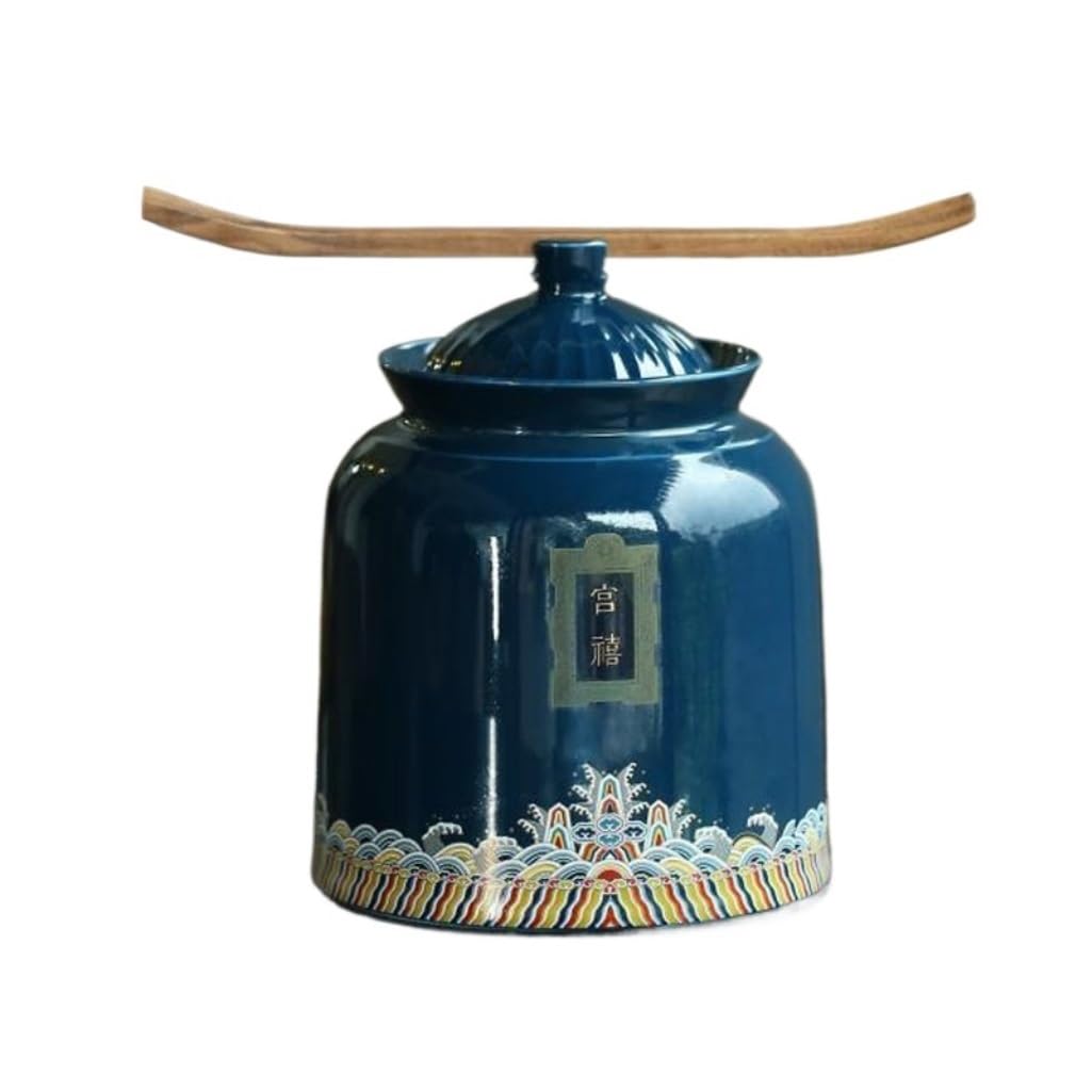 LINKIO Ceramic Food Jar Retro Chinese Bulk Tea Storage Jar Ceramic Sealed Jar with Tea Spoon Small and Medium Storage Jar Tea Warehouse Pantry Storage Containers(C,Large)