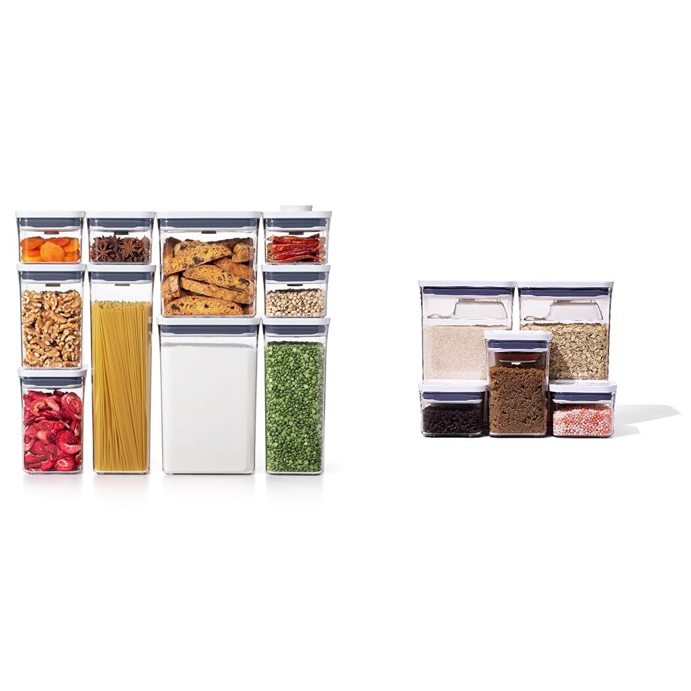 OXO Good Grips 10-Piece POP Container Set (White) and 8-Piece Baking Essentials POP Container Set (White)