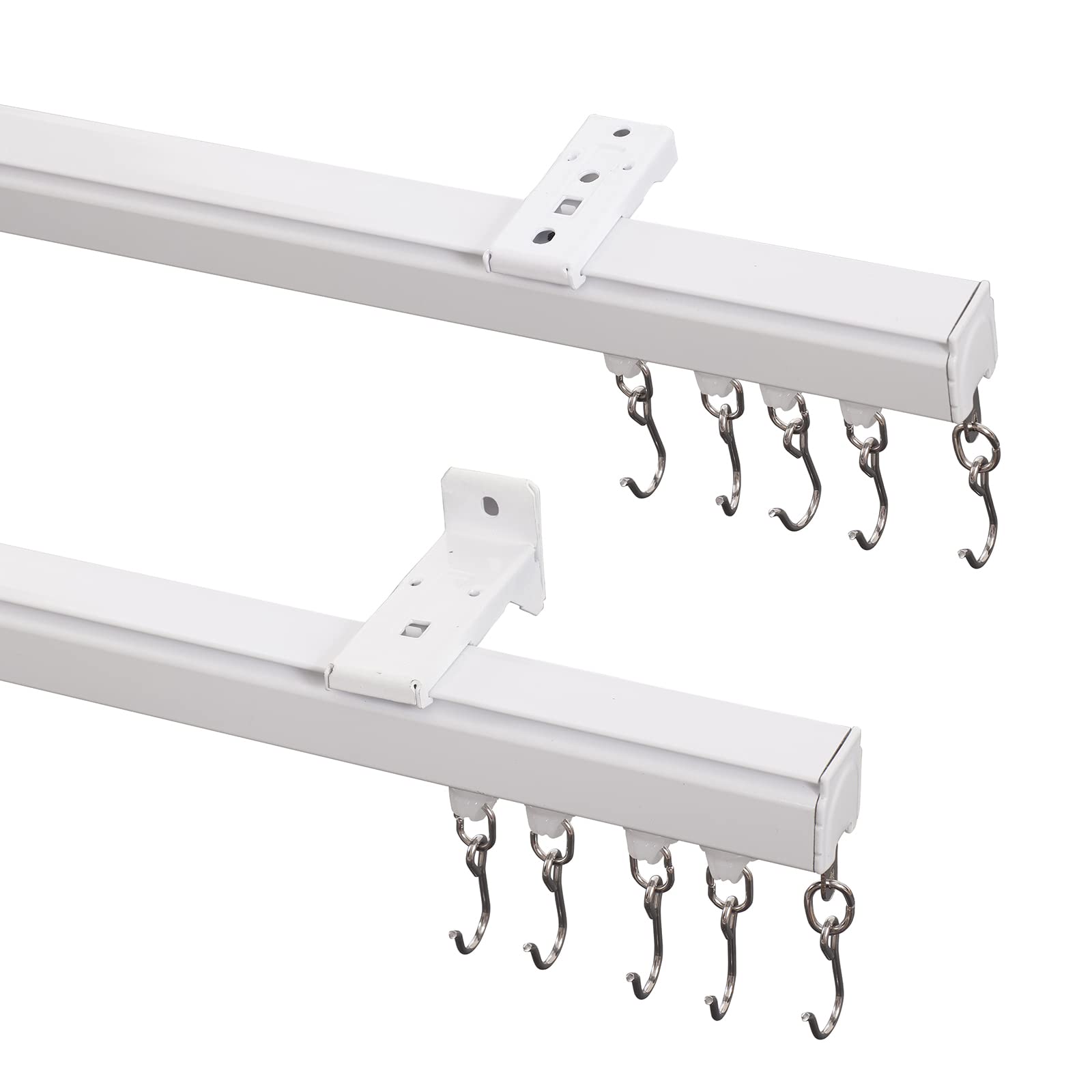 ChadMade Ceiling Track Kit with Hooks, Wall Mount Curtain Track, x-Large Size for Space 12ft - 18ft Wide, Single Window Rods Work with Grommet and Pinch Pleated Curtain