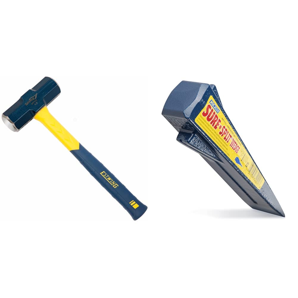 Estwing MRF64E Sure Strike 64 Oz Fiberglass Engineers Hammer (Blue) and Estwing E-5 5 Lb Sure Split Wedge (Blue)