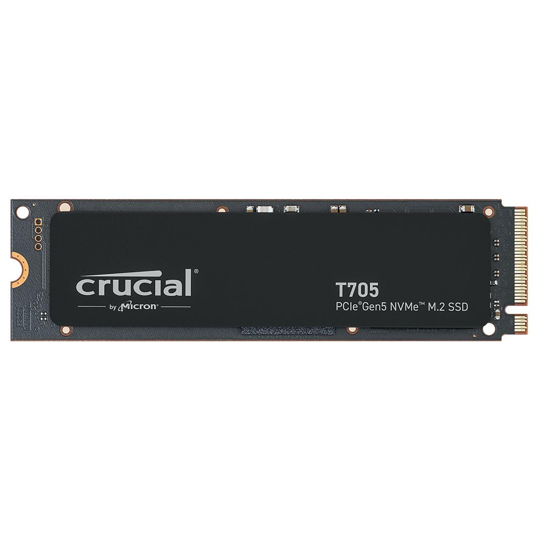 Crucial T705 1TB PCIe Gen5 NVMe M.2 SSD - Up to 13,600 MB/s - Game Ready - Internal Solid State Drive (PC) - +1mo Adobe CC - CT1000T705SSD3