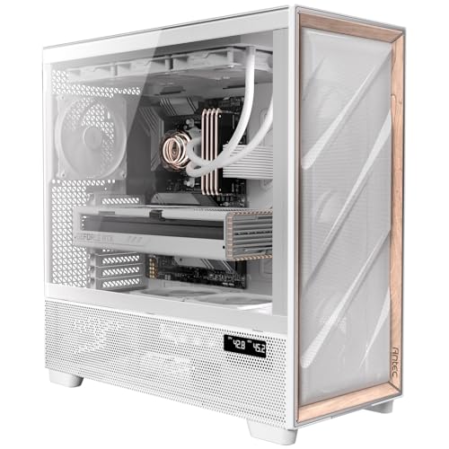 Antec Flux Pro White, 6 x PWM Fans Included, High-Airflow Front Panel with Birch Wood, iShift PSU 90° Mount, USB3.0 x 2, Type-C, 420mm Radiator Support, Temp. Display, Full-Tower E-ATX PC Case