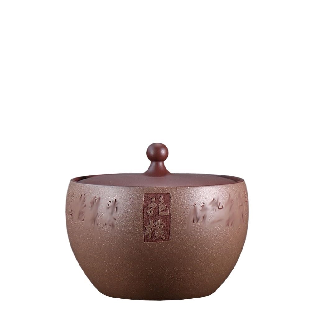 LINKIO Ceramic Food Jar Purple Sand Tea Canister Original Mine Hand Carved and Painted Storage Tea Canister Boutique Waking Tea Canister Pantry Storage Containers(B)