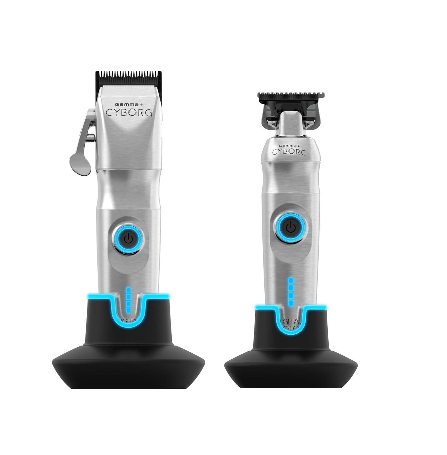 GAMMA+ Cyborg Professional Metal Hair Clipper and Trimmer Bundle Deal with Digital Brushless Motor