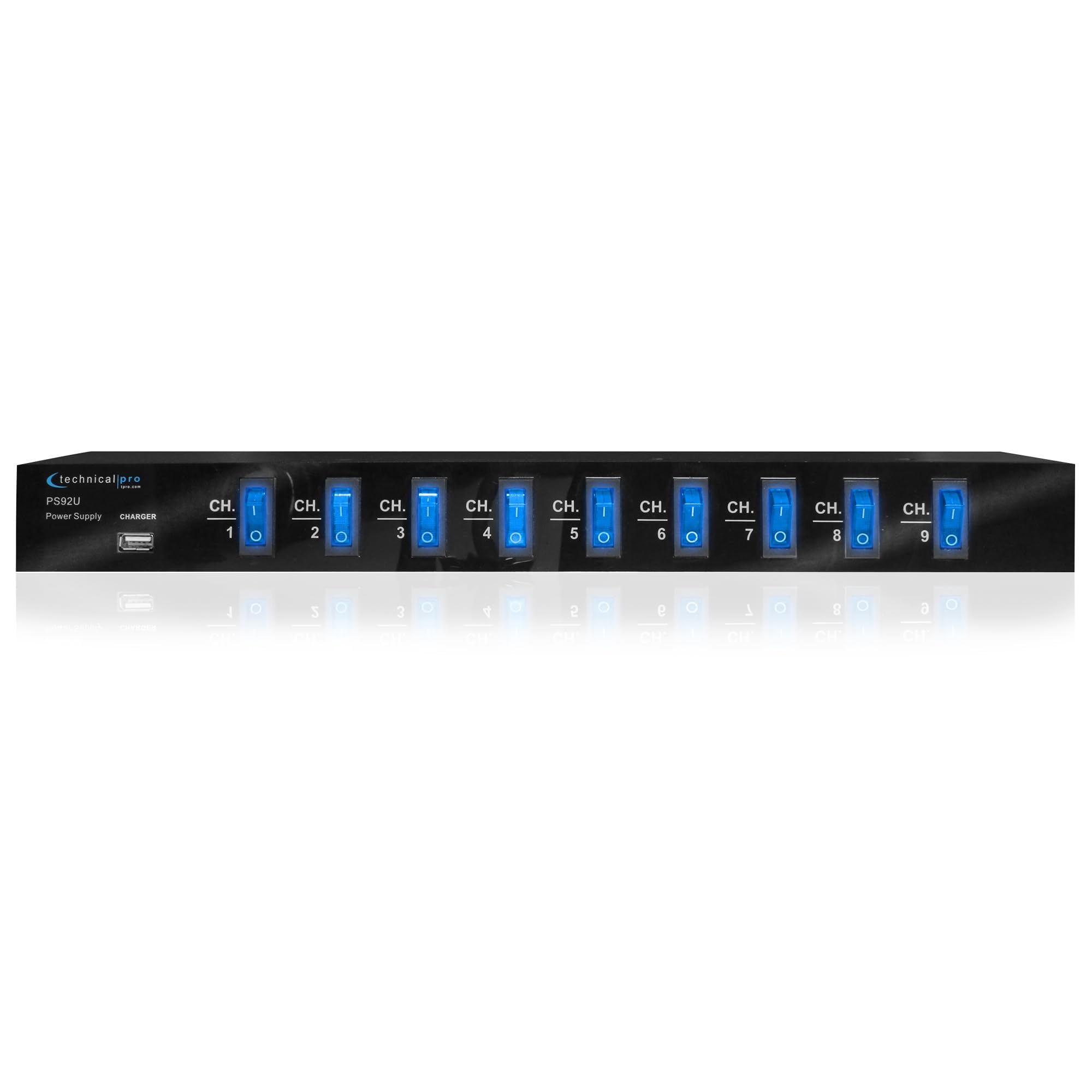 Technical Pro Power Supply Strip - 9 Power Outlet with Switches, 5V USB Charging Port, 1800 Watts Max Load Power Conditioner, High Load Power Electric Extension Cord Strip - 4 Ft