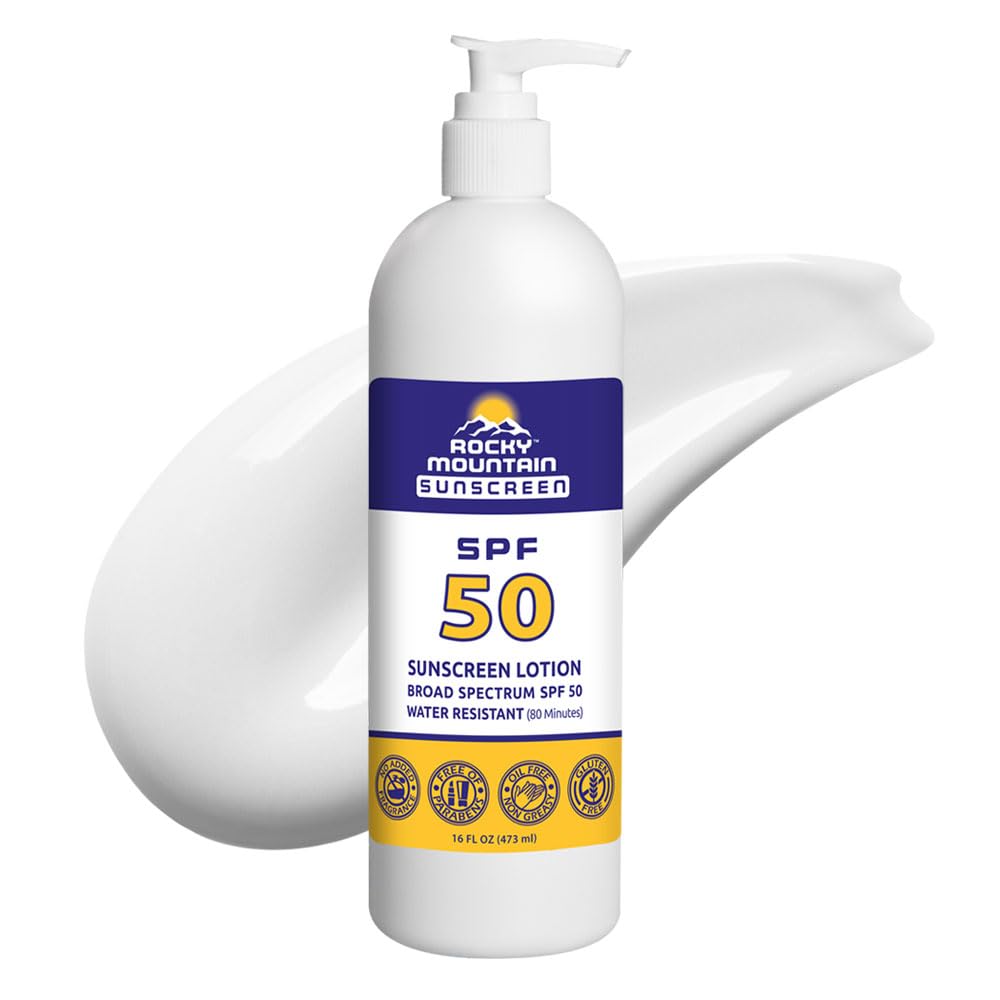 Rocky Mountain Sunscreen SPF 50 LOTION | Broad Spectrum UVA/UVB Protection | Hawaii 104 Reef Act Compliant (Oxybenzone & Octinoxate Free) | Water Resistant 80 Min. | Quart with Pump (32 Fl Oz)