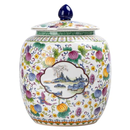 LINKIO Ceramic Food Jar Bulk Tea Storage Container Jar with Lid Ceramic Jar Large Capacity Sealed Jar Retro Chinese Tea Set Single Jar Pantry Storage Containers(A,Large)