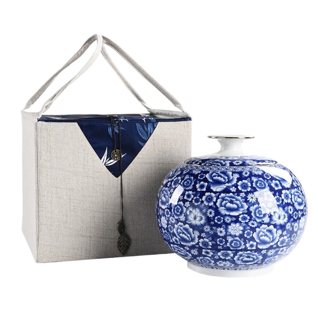 LINKIO Ceramic Food Jar Bulk Tea Storage Can Portable Cloth Bag Ceramic Tea Storage Container Can Chinese Tea Set Double Can Gift Box Set Pantry Storage Containers