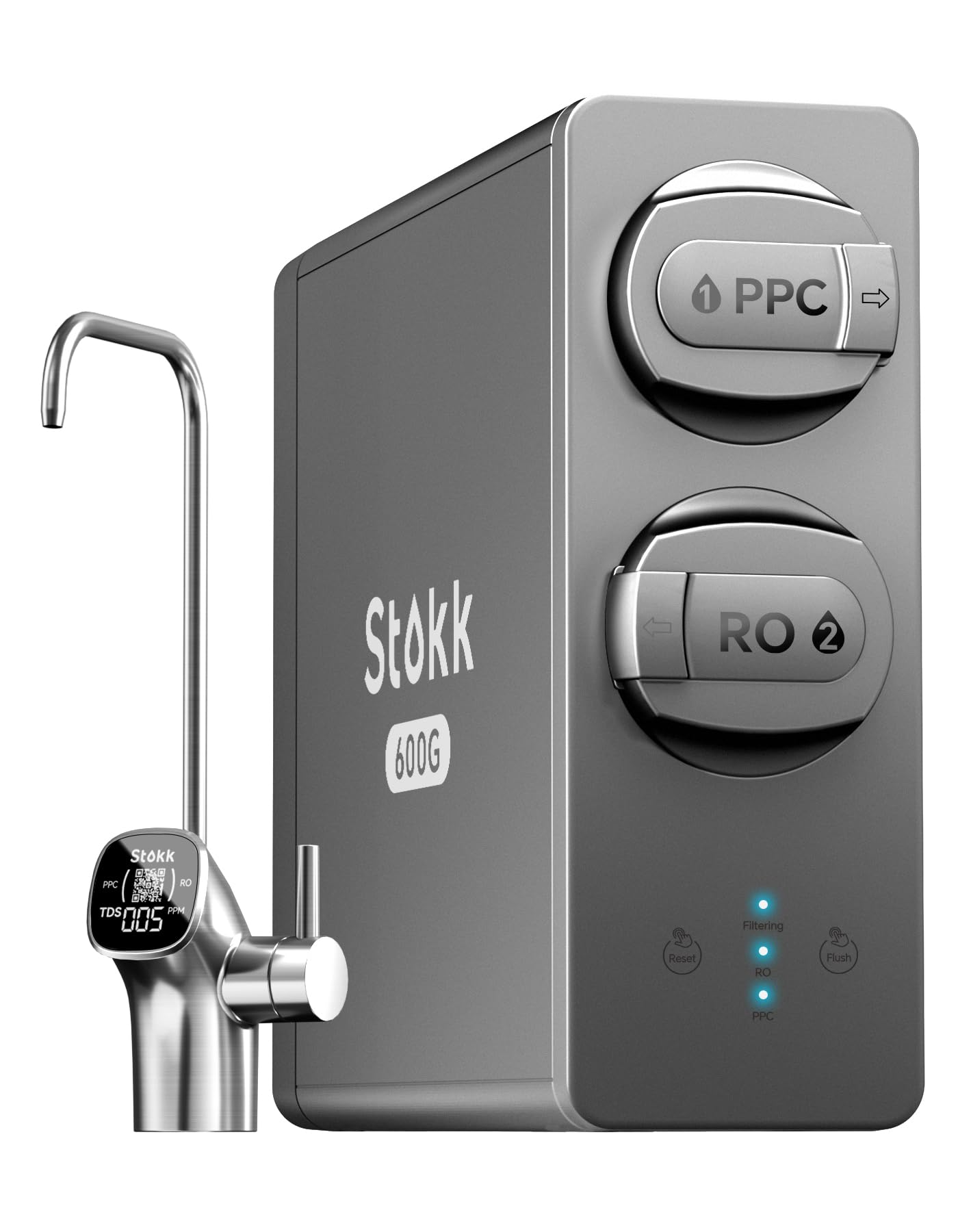 Stokk Tankless Reverse Osmosis System, 8 Stage Reverse Osmosis Water Filter, NSF/ANSI 58&42&372 Under Sink RO System, 2.5:1 Pure to Drain, Smart LED Faucet, Reduce PFAS, 600 GPD, S1 Plus Grey