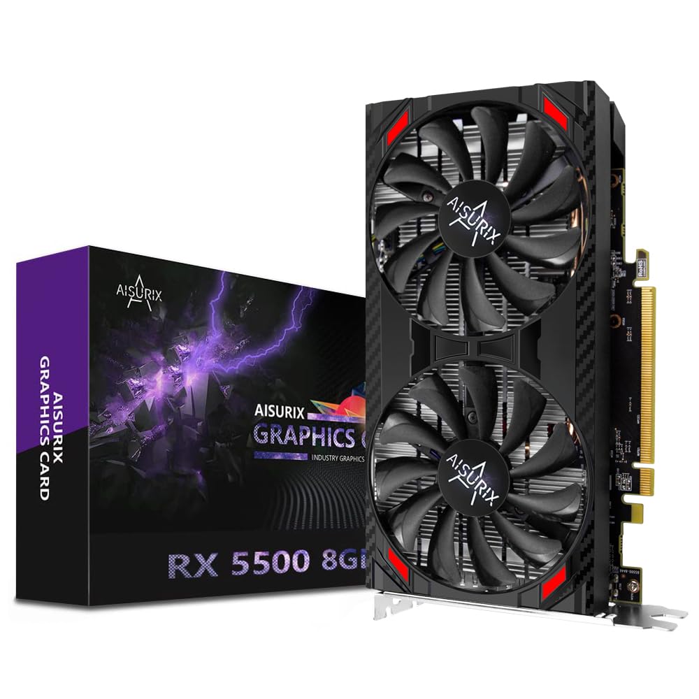 AISURIX RX 5500 8gb GDDR6 Graphics Card,128 Bit, 3XDP, HDMI, PCI Express 4.0X8, 8pin with Fan Intelligent System,Gaming PC Computer Video Cards with 3X DisplayPort +1X HDMI (5500 Style 2)